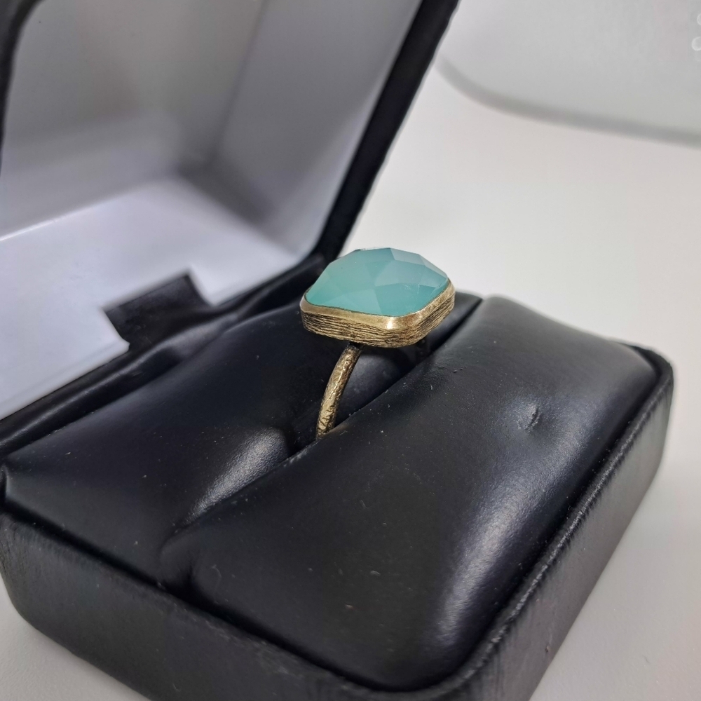Vintage 925 Sterling Silver Chalcedony Gemstone Ring With Gold Vermeil Size 6 - Picture 4 of 11